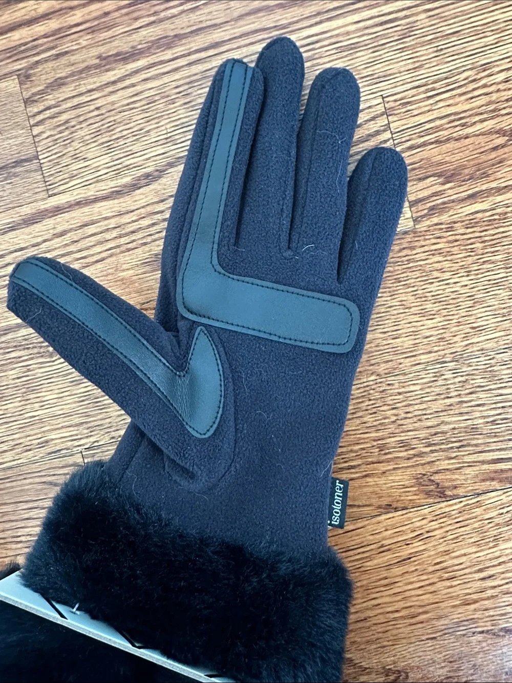 isotoner Black Faux Fur Cuff Touchscreen Gloves